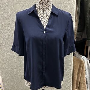 J. Crew 100% Silk Navy Blue Button-Down Shirt
